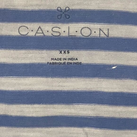 Caslon Rounded V-neck Soft T-Shirt in White-Blue C Brooke Stripe Size: XXS NWT - Picture 6 of 8